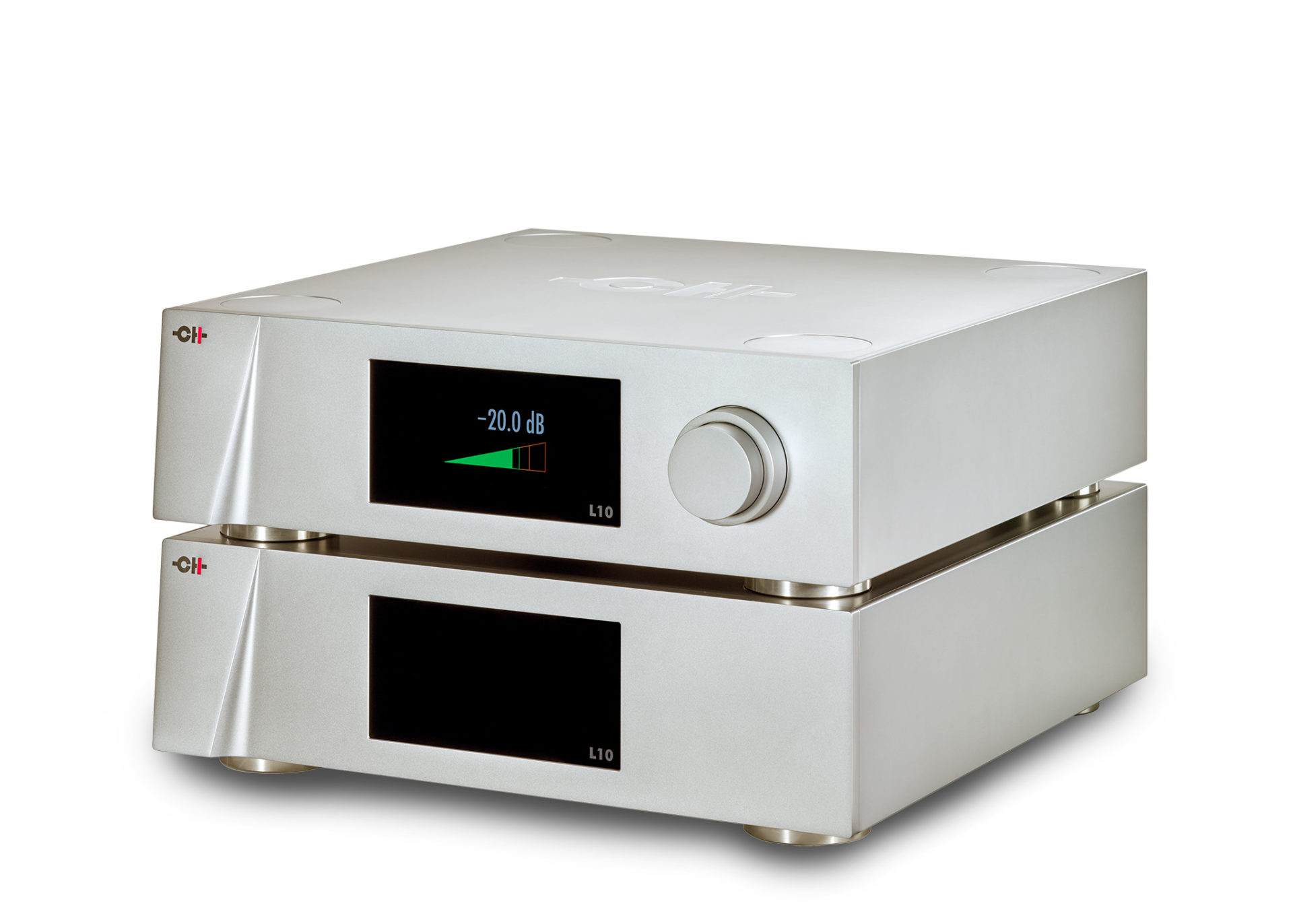 CH-Precision-L10-Line-Preamplifier-Power-Supply-3_4-view-from-right-high-angle-Volume-screen