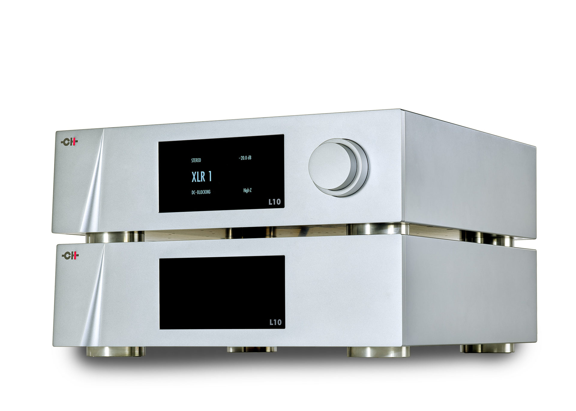 CH-Precision-L10-Line-Preamplifier-Power-Supply-3_4-view-from-right-low-angle-XLR-1-screen