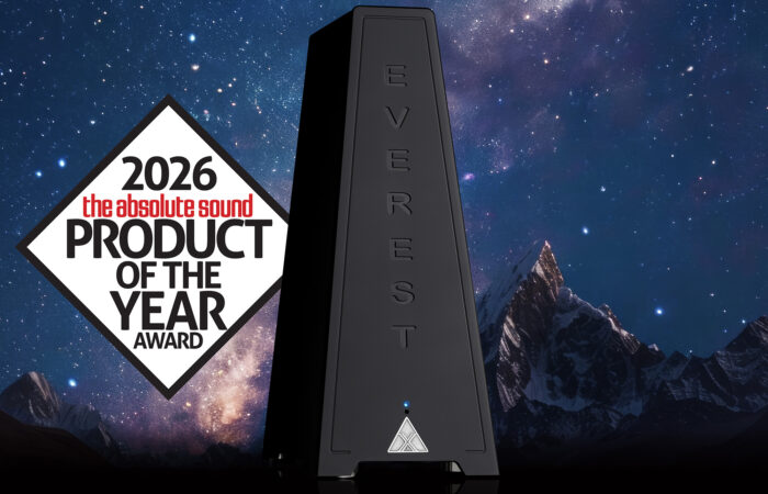 Shunyata Research Everest-X tower model under a night sky, with award badge